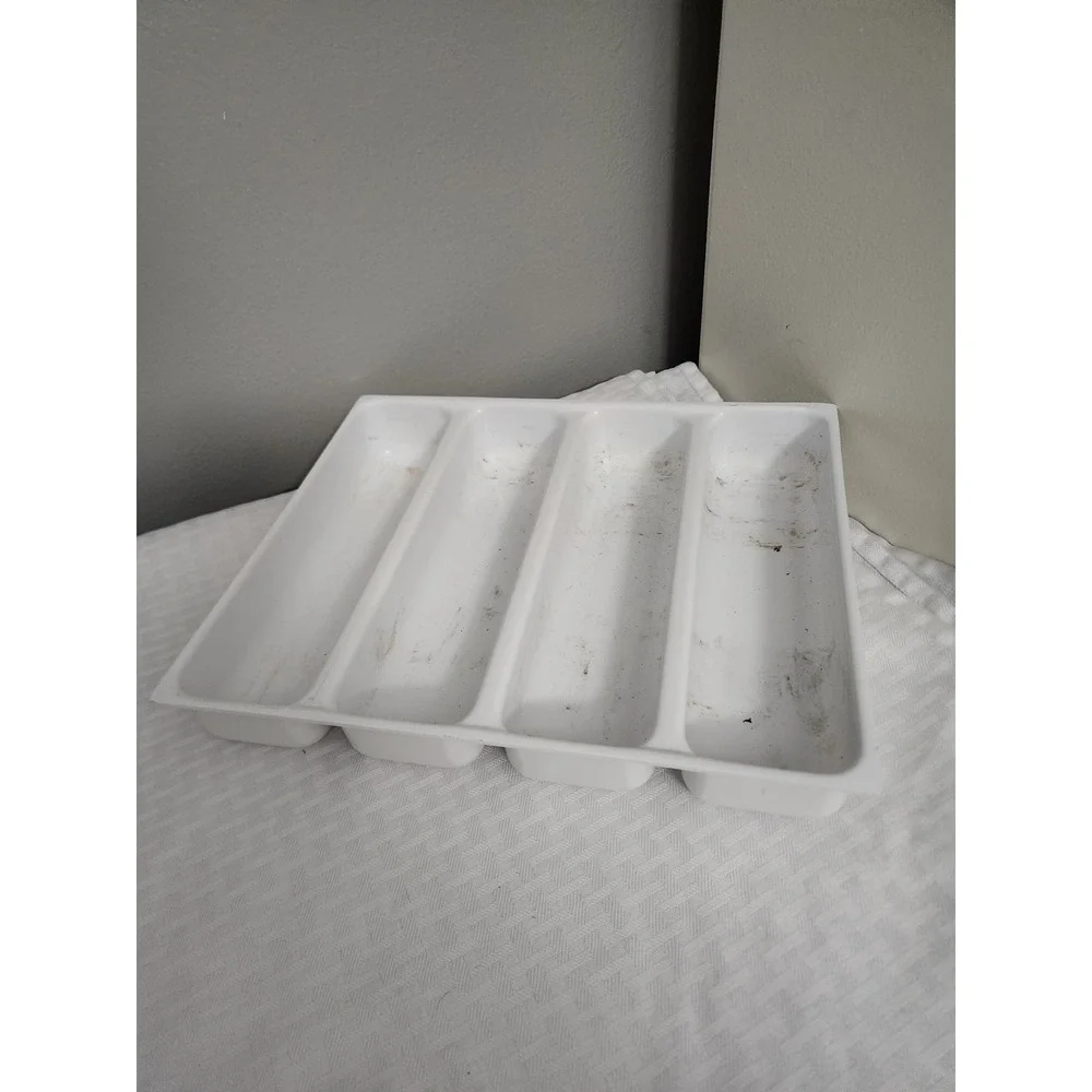 White Plastic 4 Compartment Silverware Drawer Organizer Cutlery Tray